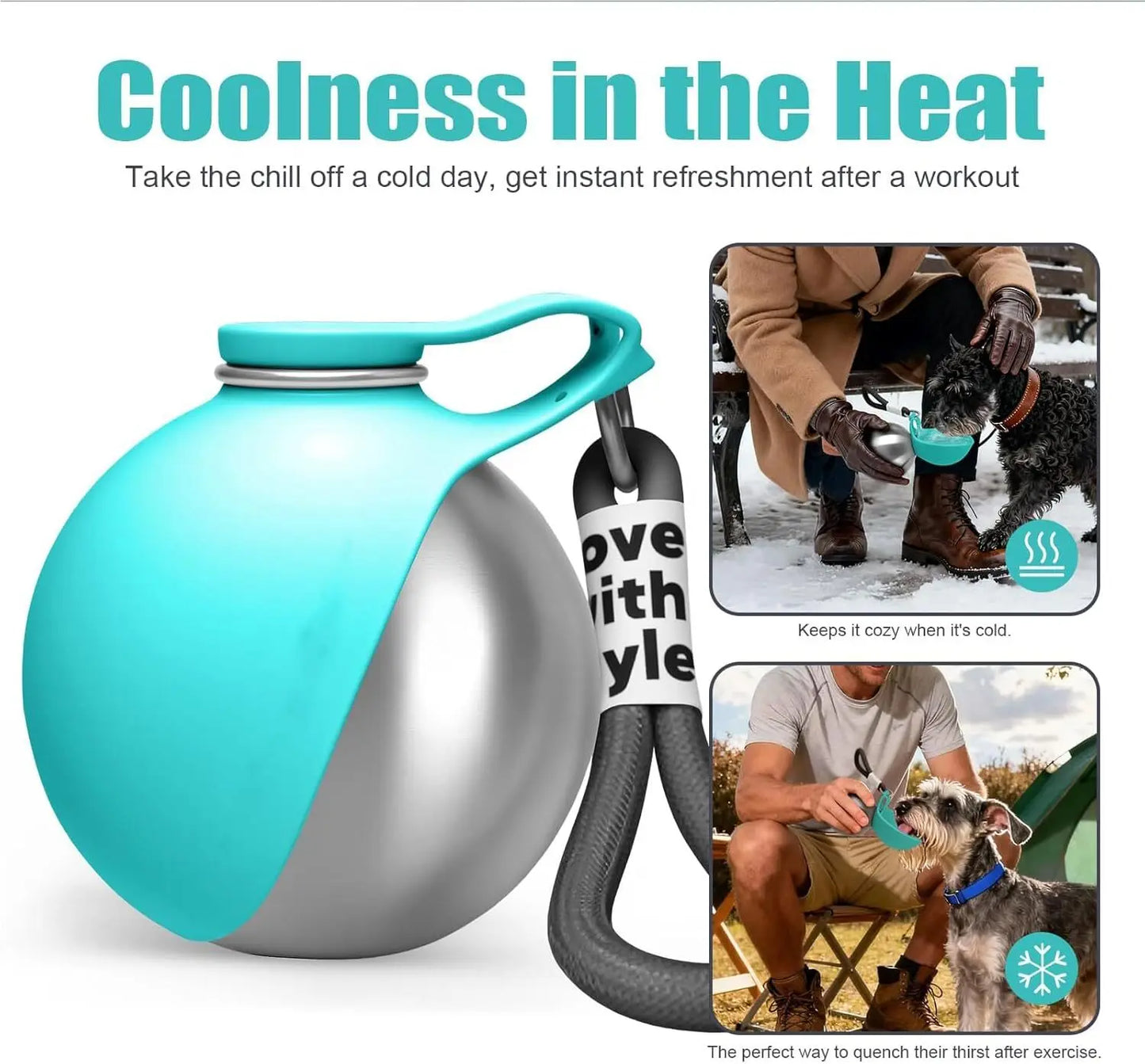 Stainless Steel Leak-Proof Dog Drinking Bottle with Silicone Bowl, 285ml - Ideal for Cats and Dogs During Walks and Hikes