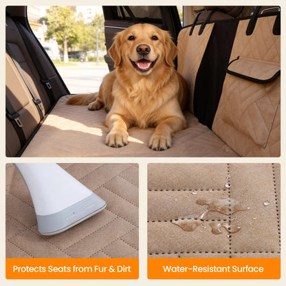 VALUXE Waterproof Dog Car Seat Cover for Large Dogs - Full-Cover Back Seat Protector, Foldable Design, Beige/Black