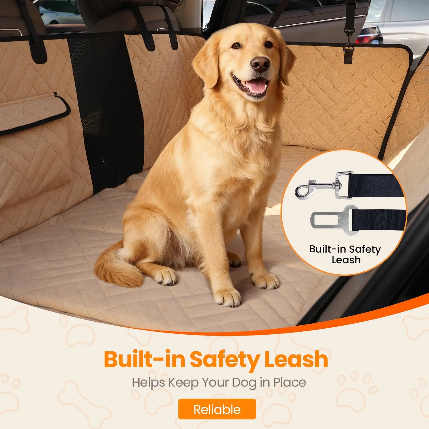 VALUXE Waterproof Dog Car Seat Cover for Large Dogs - Full-Cover Back Seat Protector, Foldable Design, Beige/Black