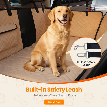 VALUXE Waterproof Dog Car Seat Cover for Large Dogs - Full-Cover Back Seat Protector, Foldable Design, Beige/Black