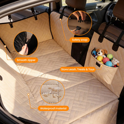 VALUXE Waterproof Dog Car Seat Cover for Large Dogs - Full-Cover Back Seat Protector, Foldable Design, Beige/Black