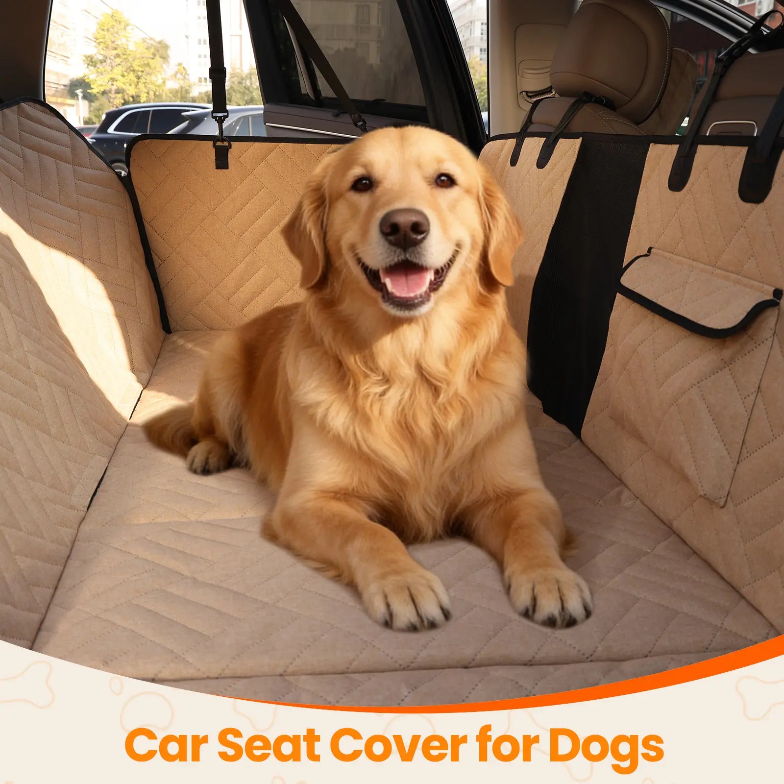 VALUXE Waterproof Dog Car Seat Cover for Large Dogs - Full-Cover Back Seat Protector, Foldable Design, Beige/Black