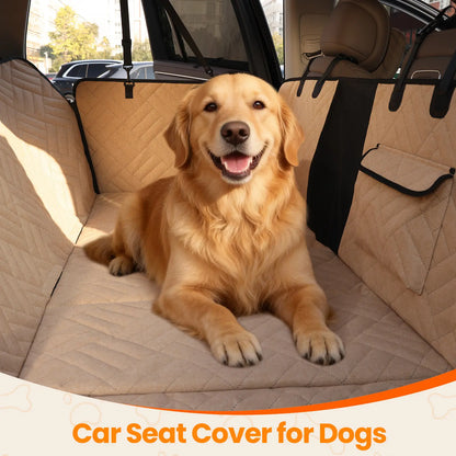 VALUXE Waterproof Dog Car Seat Cover for Large Dogs - Full-Cover Back Seat Protector, Foldable Design, Beige/Black
