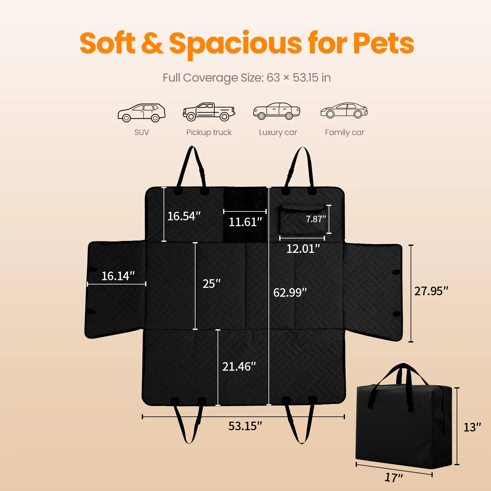 VALUXE Waterproof Dog Car Seat Cover for Large Dogs - Full-Cover Back Seat Protector, Foldable Design, Beige/Black